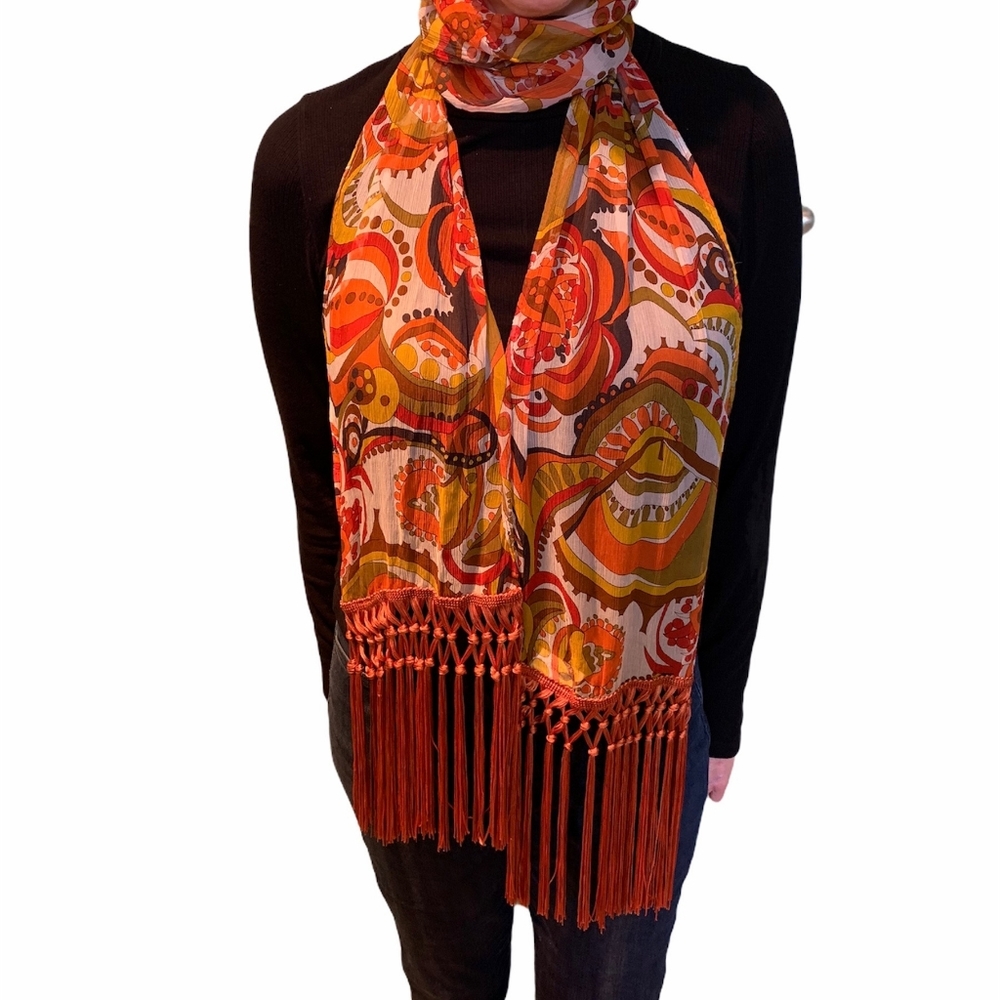 Ittierre S.p.A Italian  Fringe Silk Chiffon Scarf